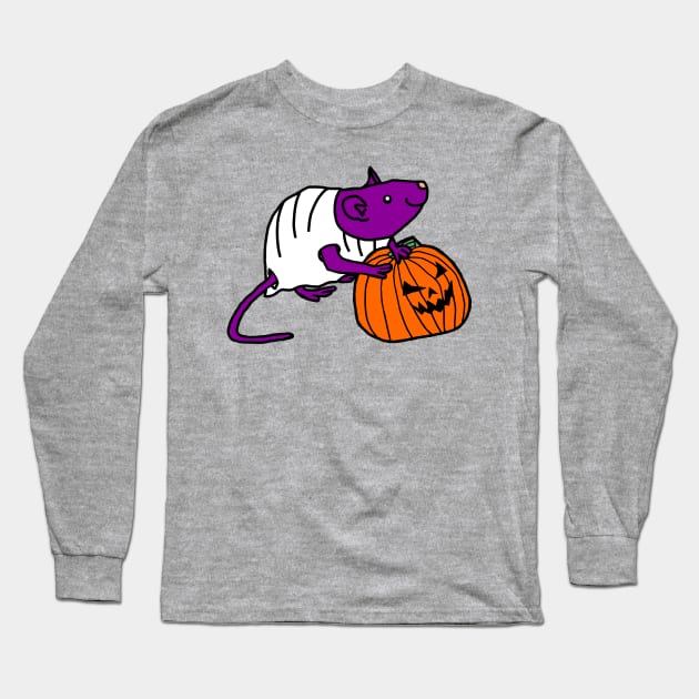 Cute Rat Getting Ready for Halloween Horror Long Sleeve T-Shirt by ellenhenryart